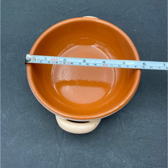 De Silva Bowl Glazed Terracotta Handles pitted Made In Italy orange Beige MCM - Picture 3 of 11